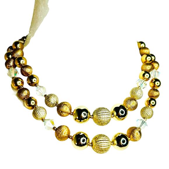 Vintage Lisner Gold Tone Aurora Borealis Double Layer Beaded Choker Necklace - Picture 1 of 7